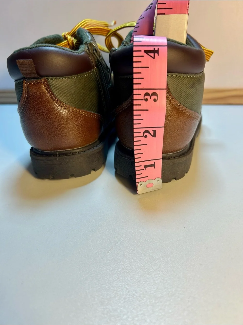 Carter's Olive and Brown Kids Hiking Boots with Yellow Laces, Toddler's 12M